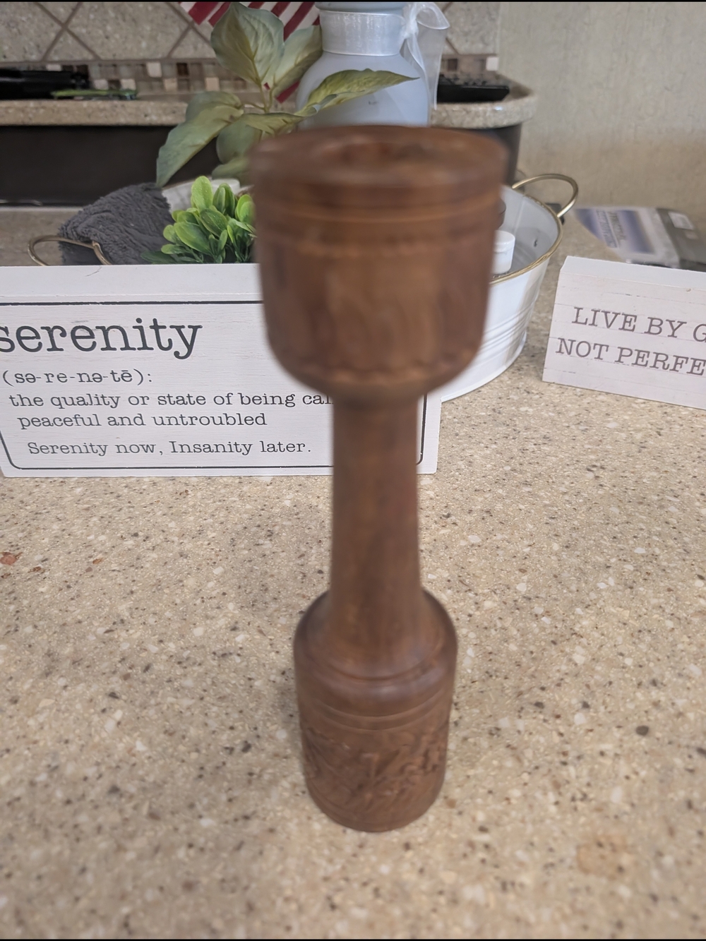 Wooden Candle Holder - Brown Rustic Home Accent